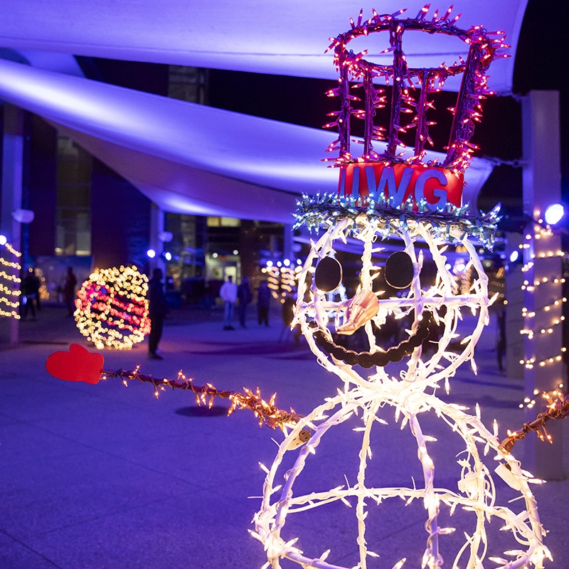 Lit snowman sculpture