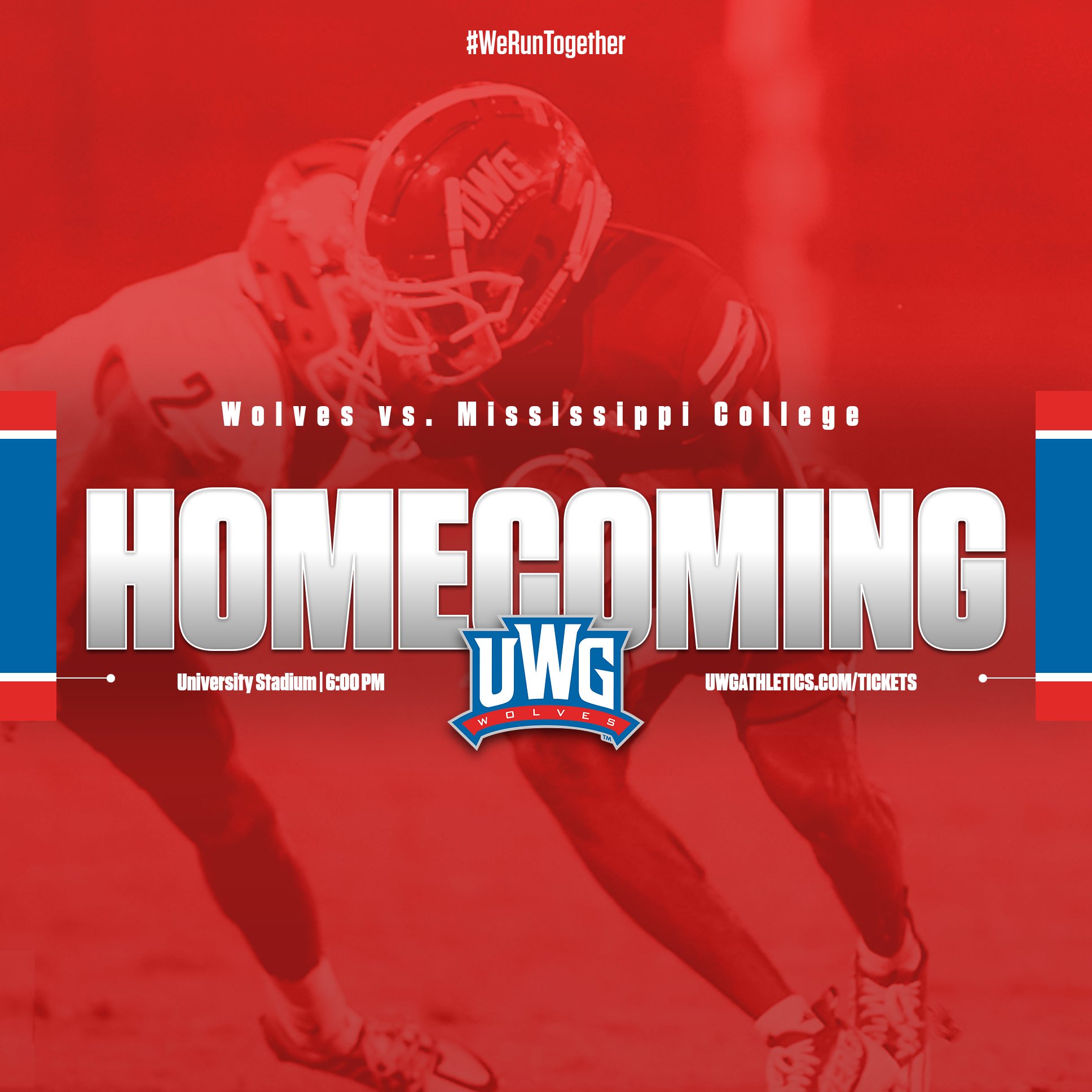 Homecoming banner, red background with homecoming and UWG wordmark across the center.