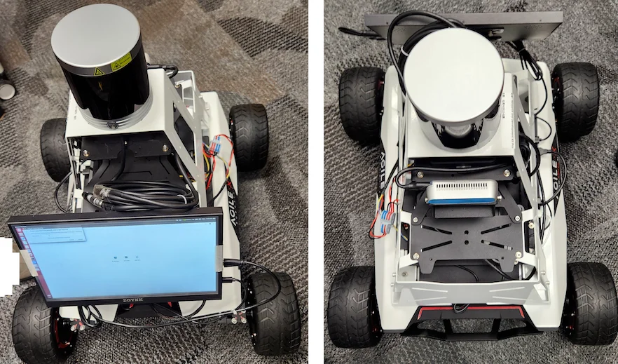 Front and rear views of the AgileX SCOUT MINI rover robot