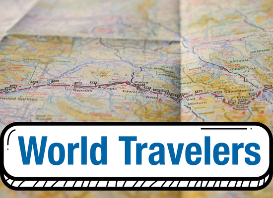 Map with World Travelers in Text