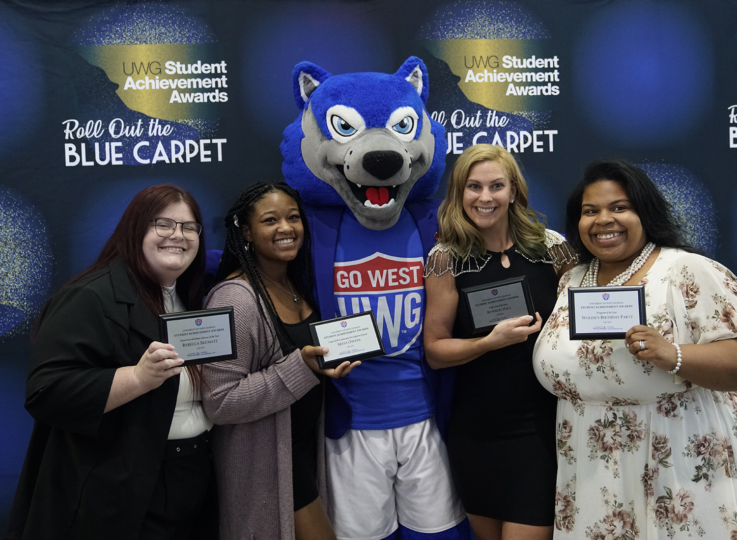 Student Achievement Awards recipients with Wolfie