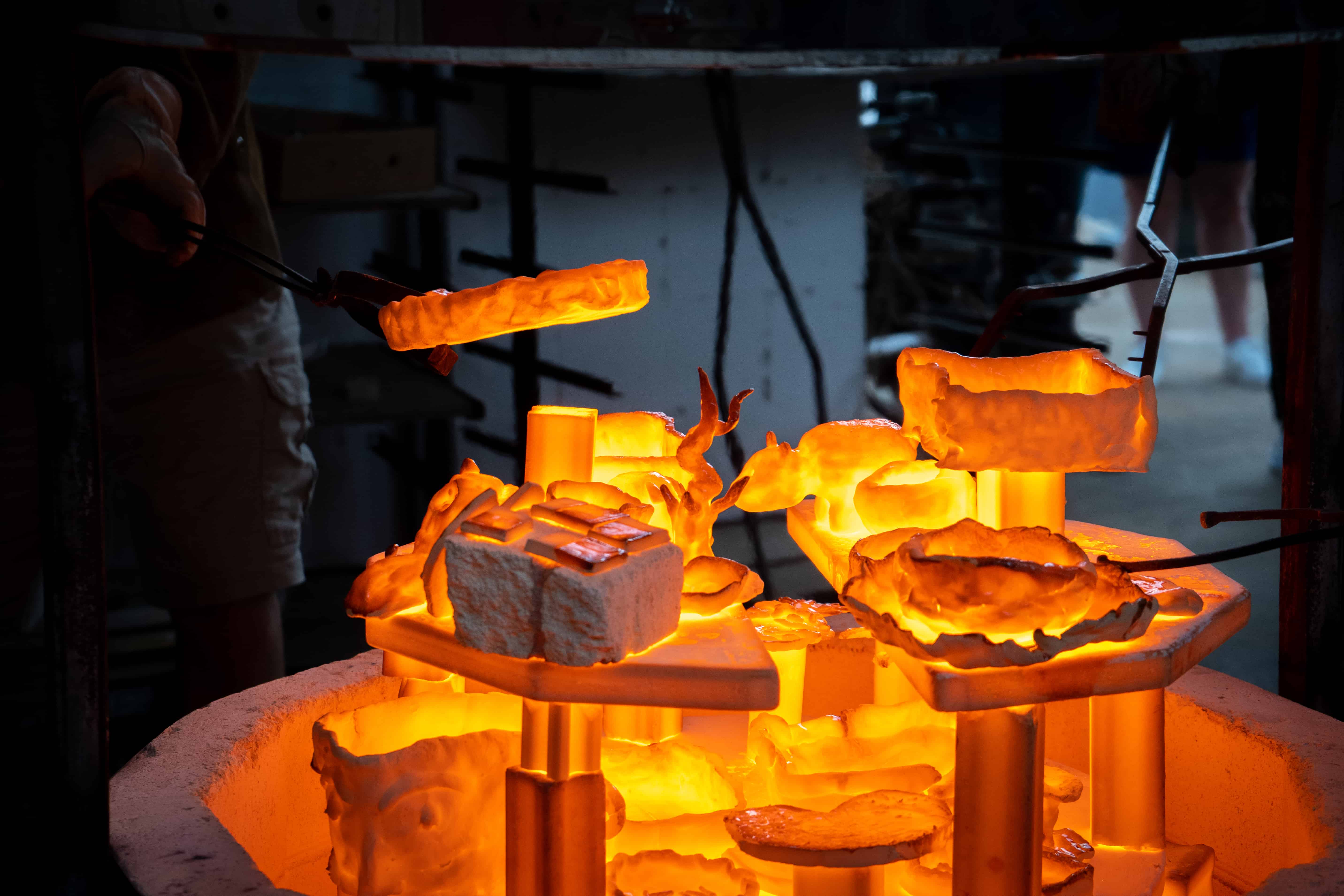 Clay firing kiln preparing student created clay sculptures.