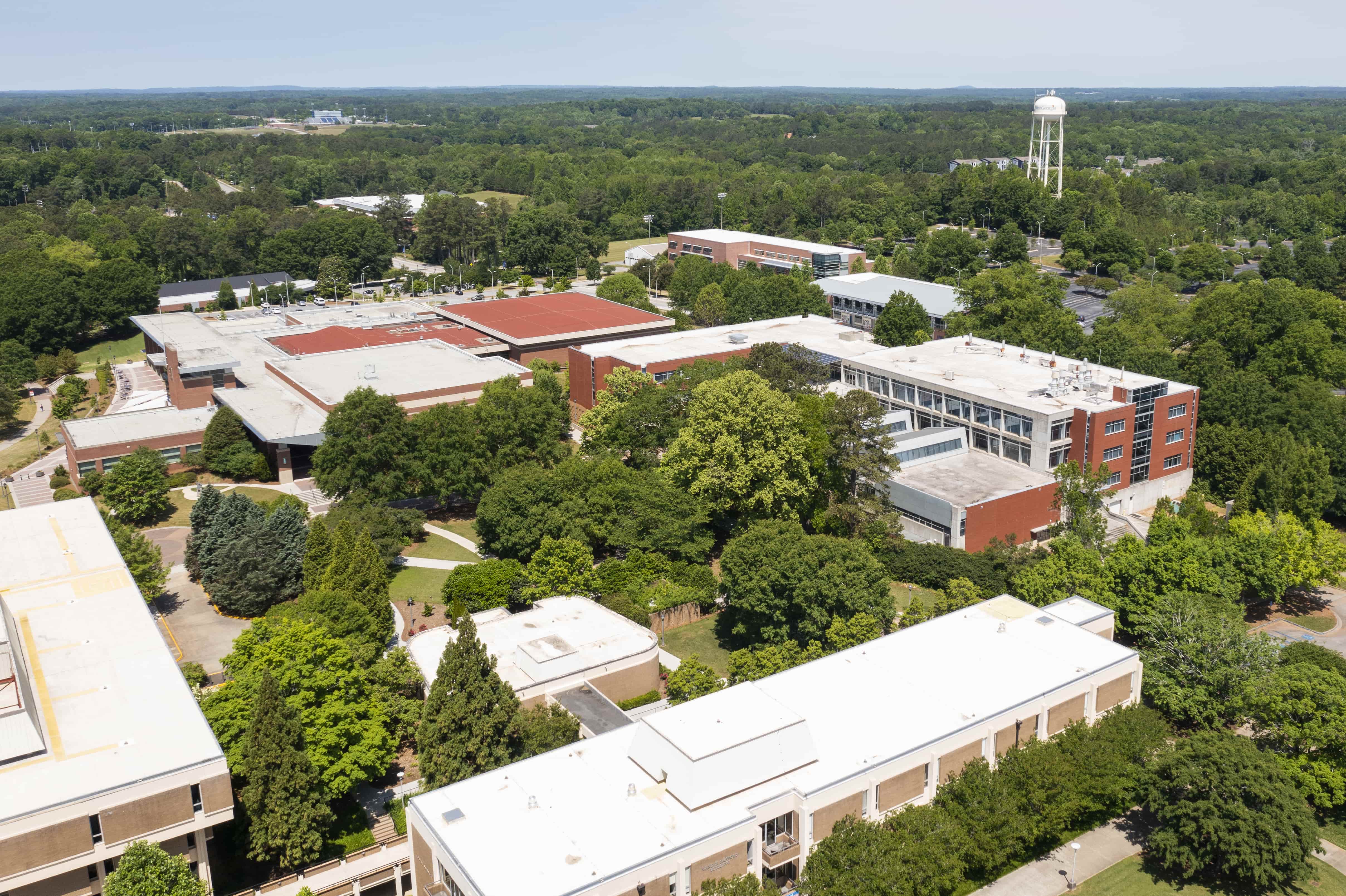 Aerial photo of campus taken by a drone.