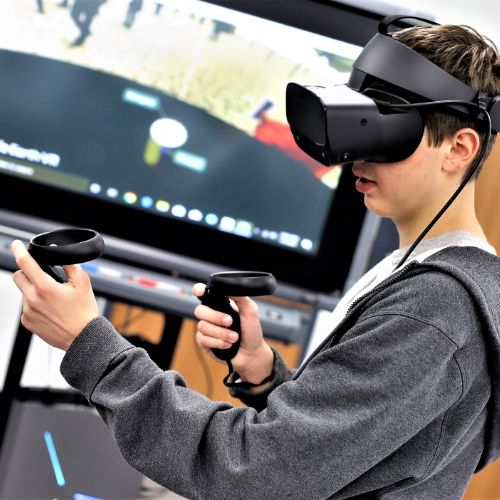 Child using virtual reality headset