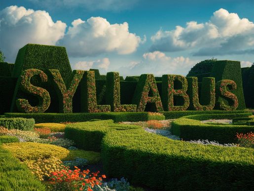 artificial intelligence generated image of a garden with bushes that spell syllabus