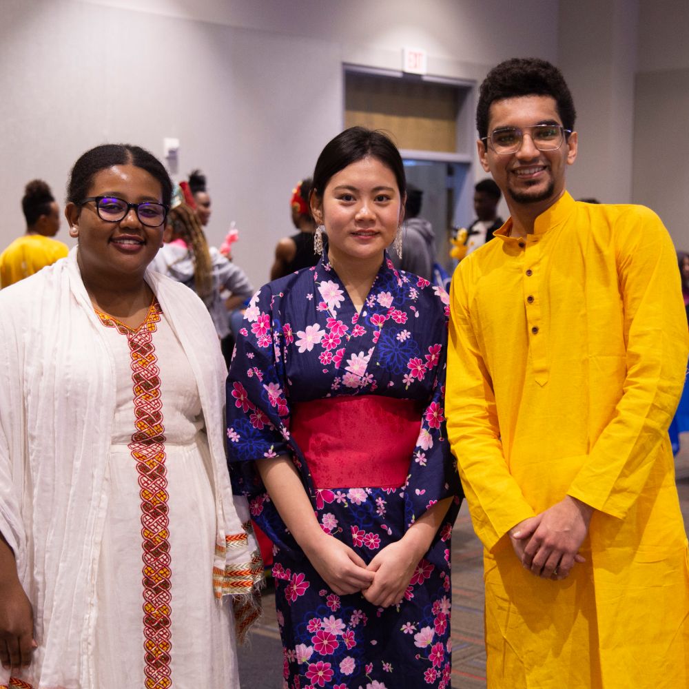 students in cultural attire during the international festival