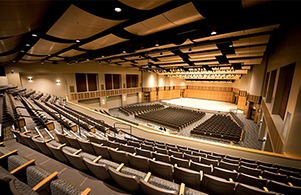 View of the seating and stage of the Carroll County Schools Performing Arts Center.
