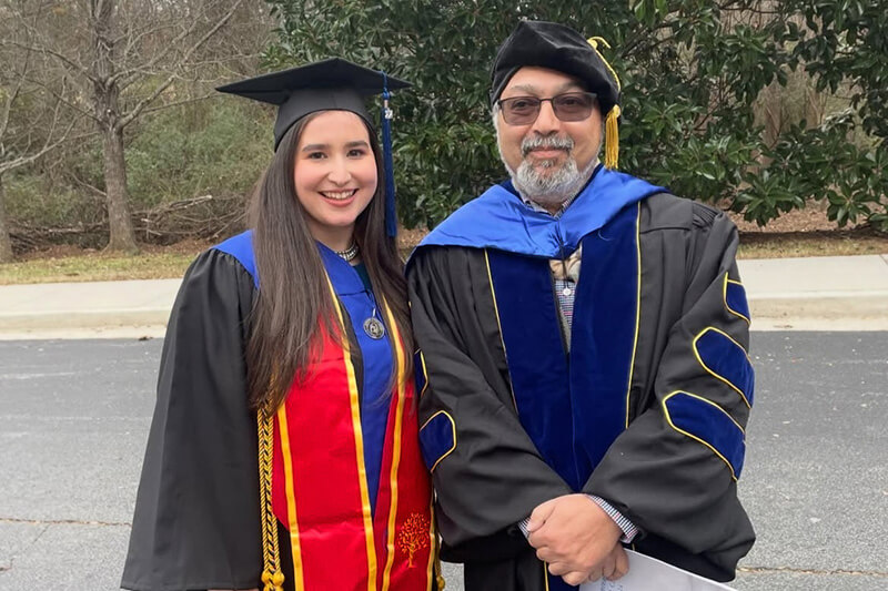 Paulina Ramirez ’24 with Dr. Farooq Khan, UWG professor of chemistry