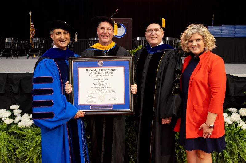 L to R: Dr. Ashwani Monga, UWG interim president; Rusty West; Dr. John Preston, UWG provost; Allyson Bretch, vice president for University Advancement and CEO of UWG Philanthropic Foundations