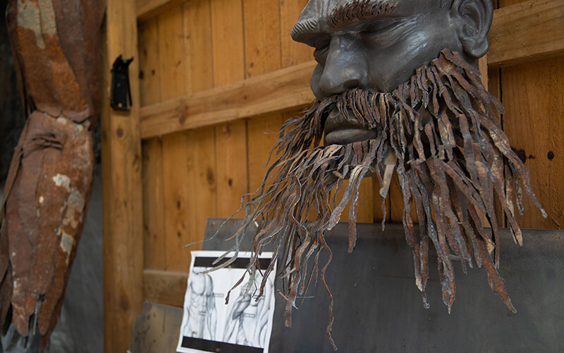 the face of Jesse Duke's third Bigfoot sculpture, Enkidu