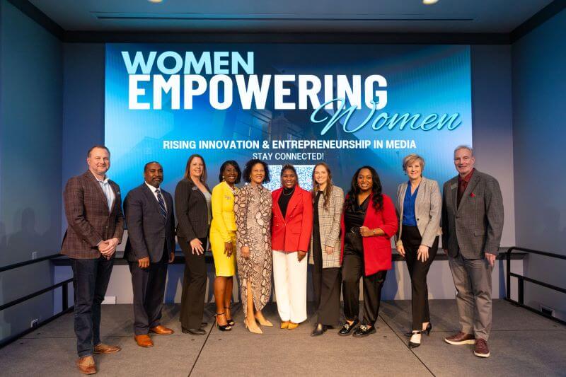 L to R: Chris Sizemore, founder/partner, Inclusive; Dr. Chris Johnson, Richards College of Business dean, UWG; Angela Brooks Dailey, owner/publisher, West Georgia Woman magazine; April Ross, CEO/multimedia network producer, Honey Productions and BeeTV Network; Sonji Jacobs, co-founder/managing partner, Incisive; Jasmine Jones, CEO/owner, The Organized Collective; Paige Watterson, inclusion manager, Southwire Company; Kelsey Matthews, founder/ chief brand strategist of Kelsey & Company; Kelly Meigs ’08, vice president of marketing strategy and planning, Tanner Health System; and Dr. Brad Yates, School of Communication, Film and Media dean, UWG