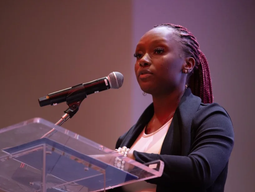 Student giving presentation