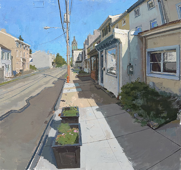 Martin Street, oil on linen mounted on panel, 32 x 34 inches.