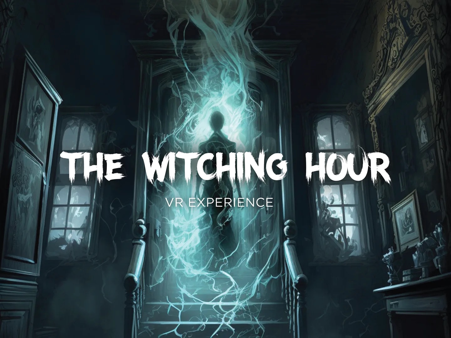 The Witching Hour game showing a figure standing in front of a blue fiery doorway.